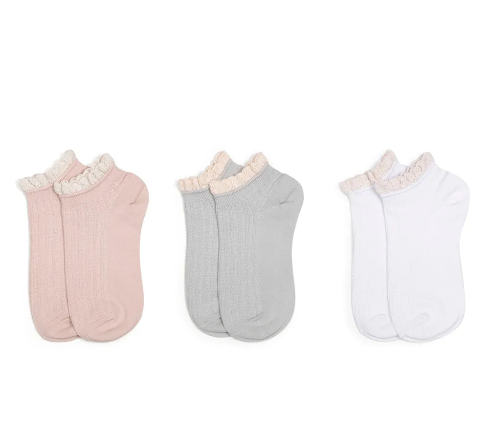 100% Cotton Women Ruffle Shallow Mouth Socks One Pair