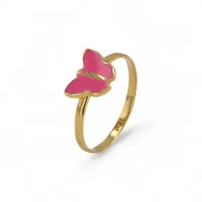 14K Yellow gold baby pink butterfly ring-227143