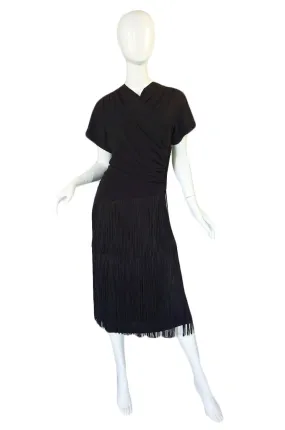 1940s Fringed Silk Crepe Wiggle Dress