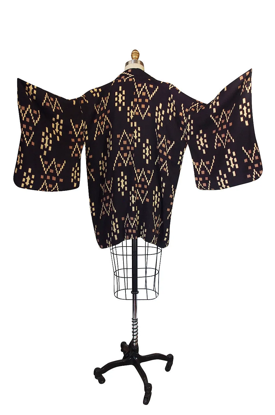 1950s Exotic Print Deep Eggplant Silk Kimono