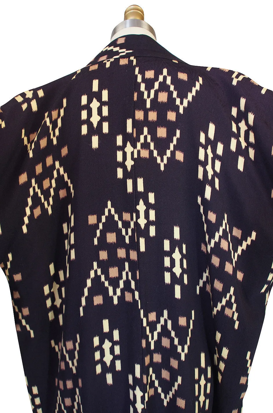 1950s Exotic Print Deep Eggplant Silk Kimono