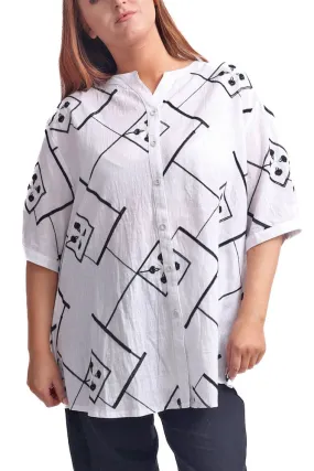 Abstract Geometric Print Button Up Cotton Shirt