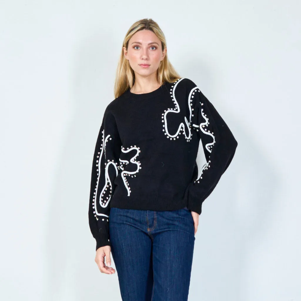 Abstract pearl embellished sweater wholesale