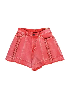 Aje - Red Faded High-Waisted Denim "Framework" Shorts w/ Stitched Trim Sz 4