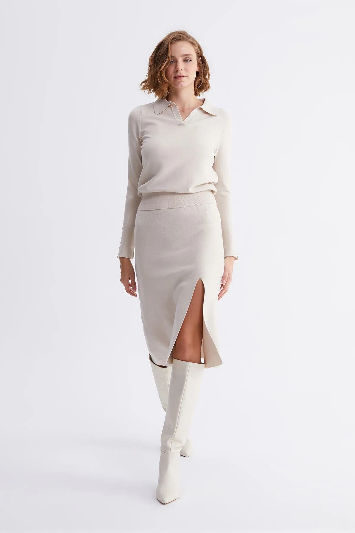 Basic Knitwear Skirt with Slit