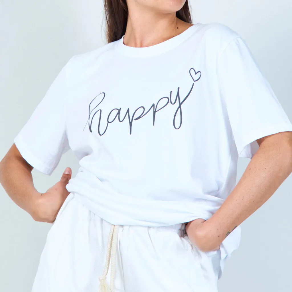 Basic T-shirt with "happy" text wholesale