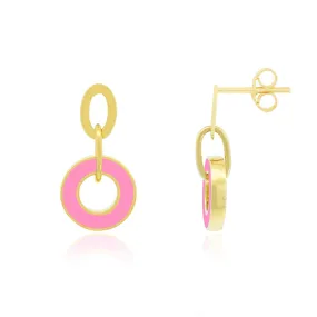 Bubblegum Pink Enamel Round Link Drop Earrings