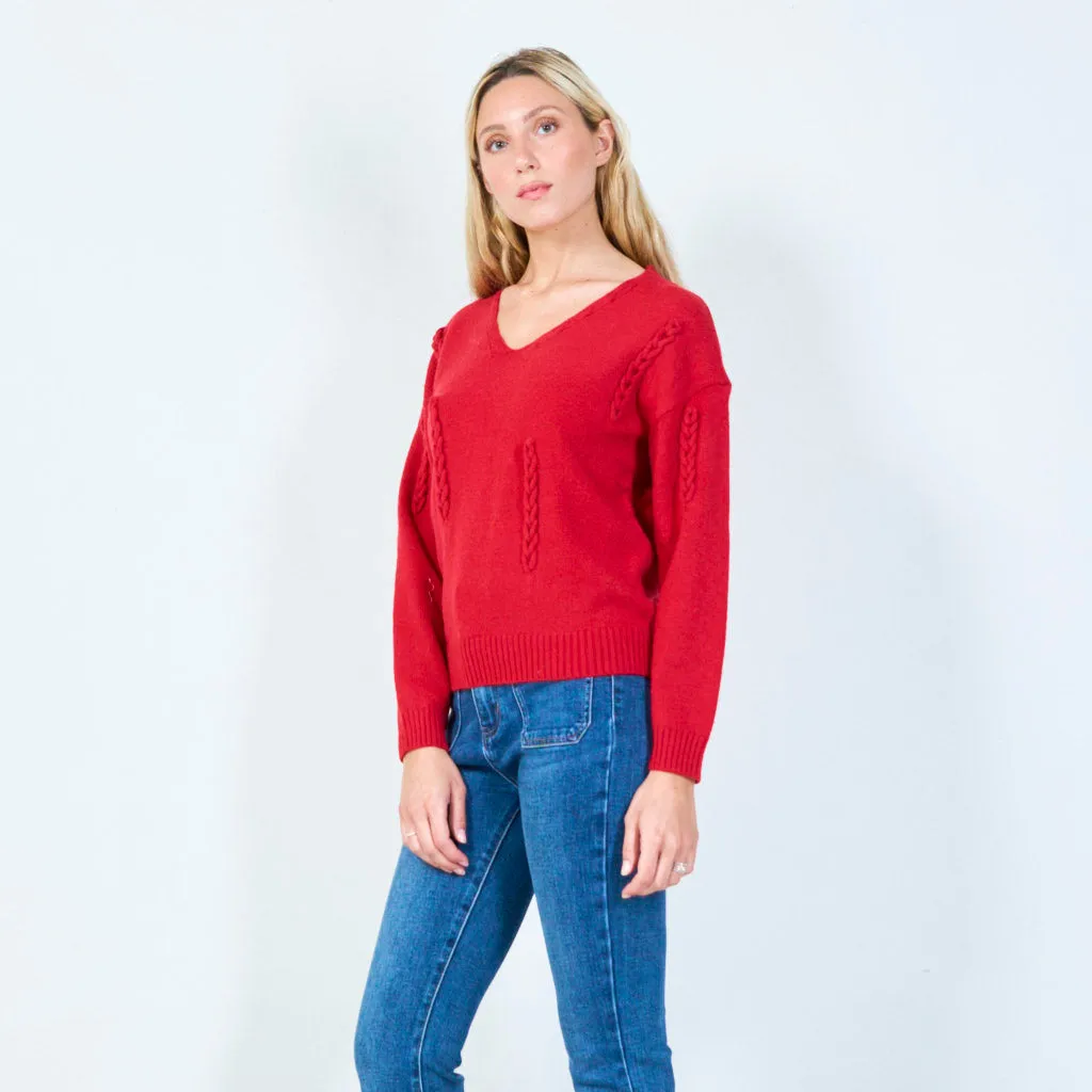 Cable-Knit Sweater with V-Neck Wholesale