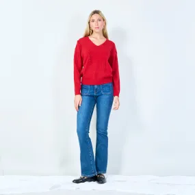 Cable-Knit Sweater with V-Neck Wholesale