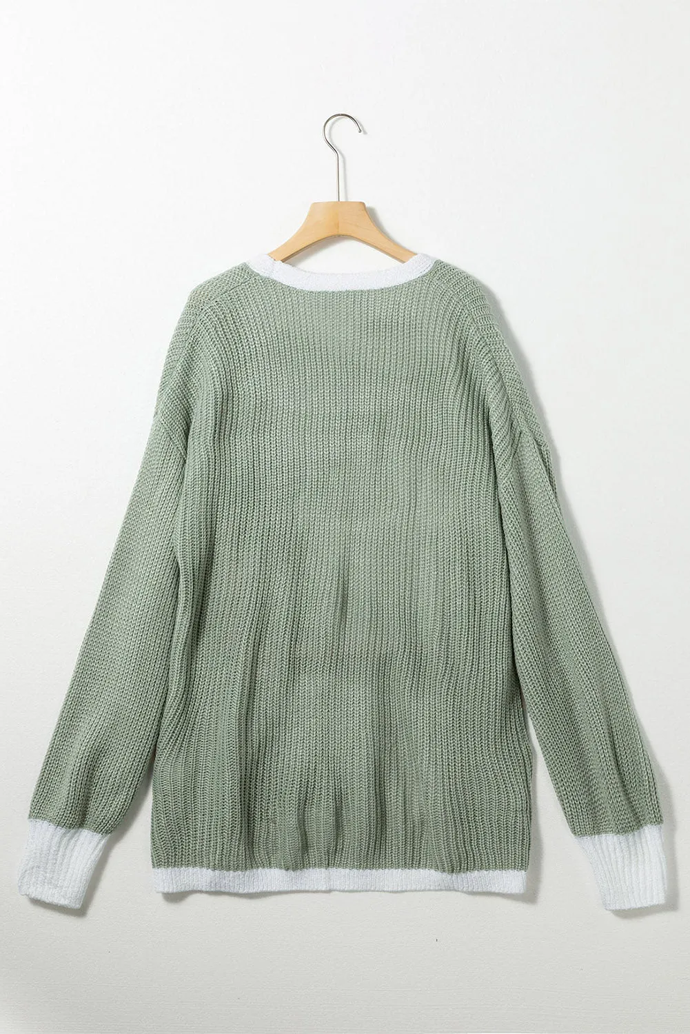 Contrast Solid Drop Shoulder Cardigan