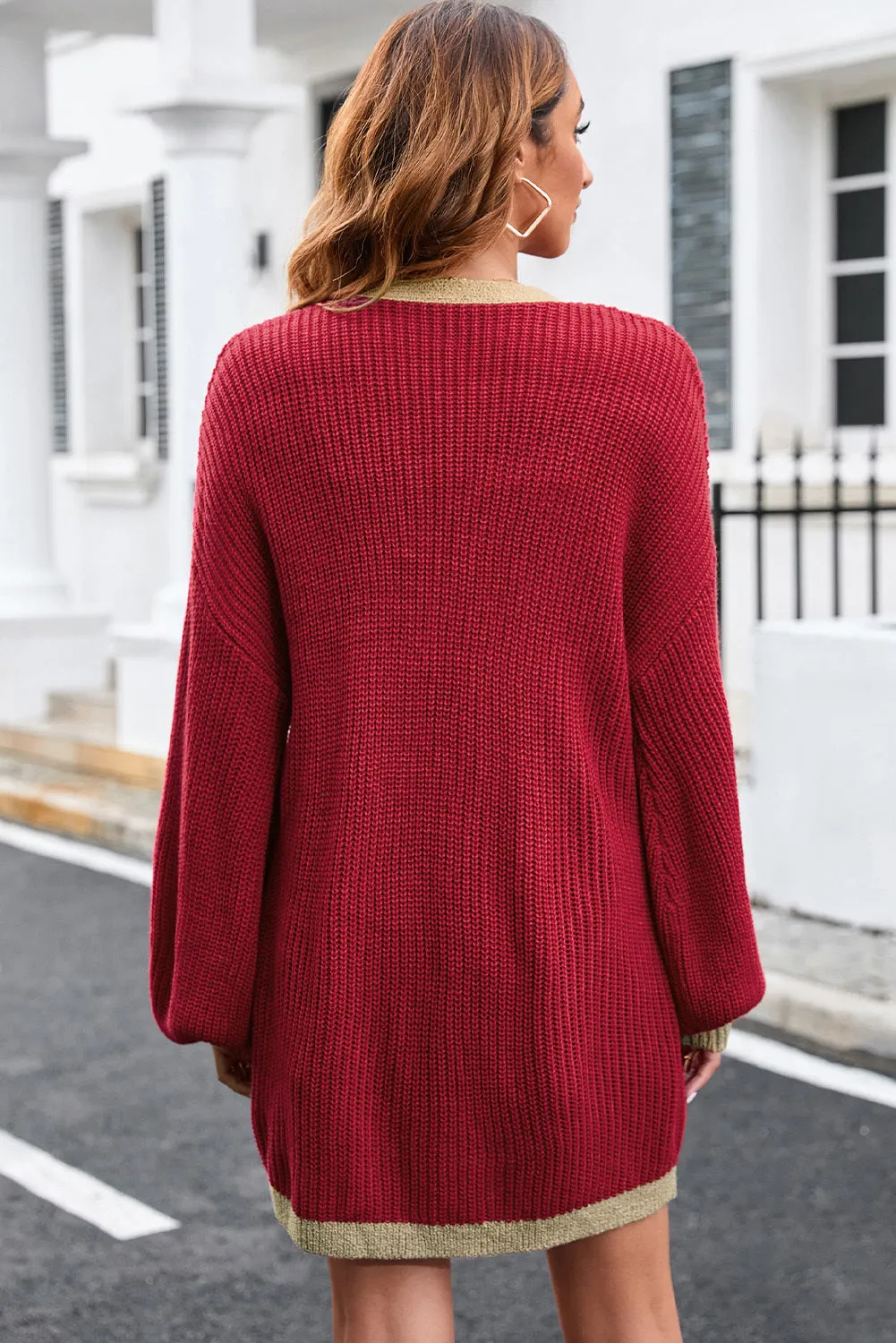 Contrast Solid Drop Shoulder Cardigan