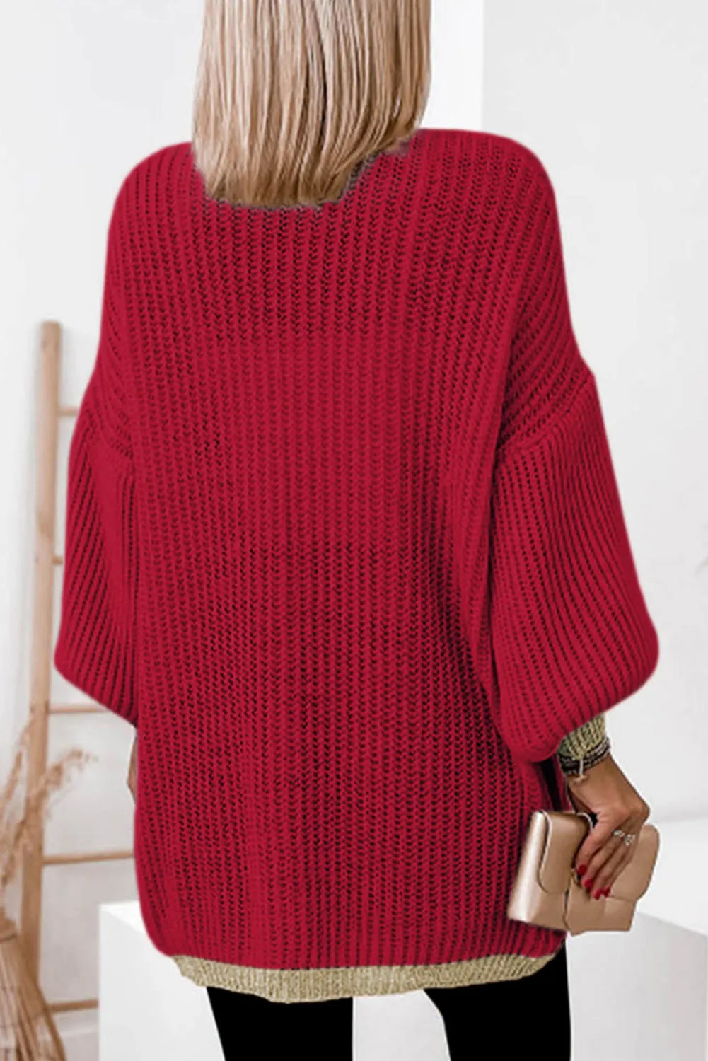 Contrast Solid Drop Shoulder Cardigan