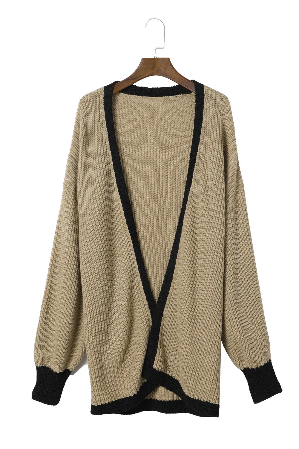 Contrast Solid Drop Shoulder Cardigan