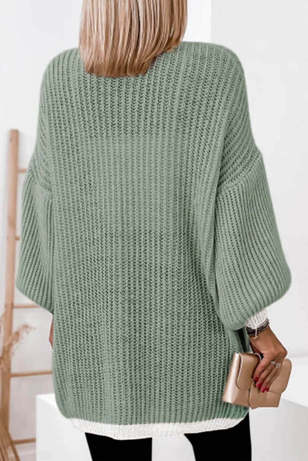 Contrast Solid Drop Shoulder Cardigan