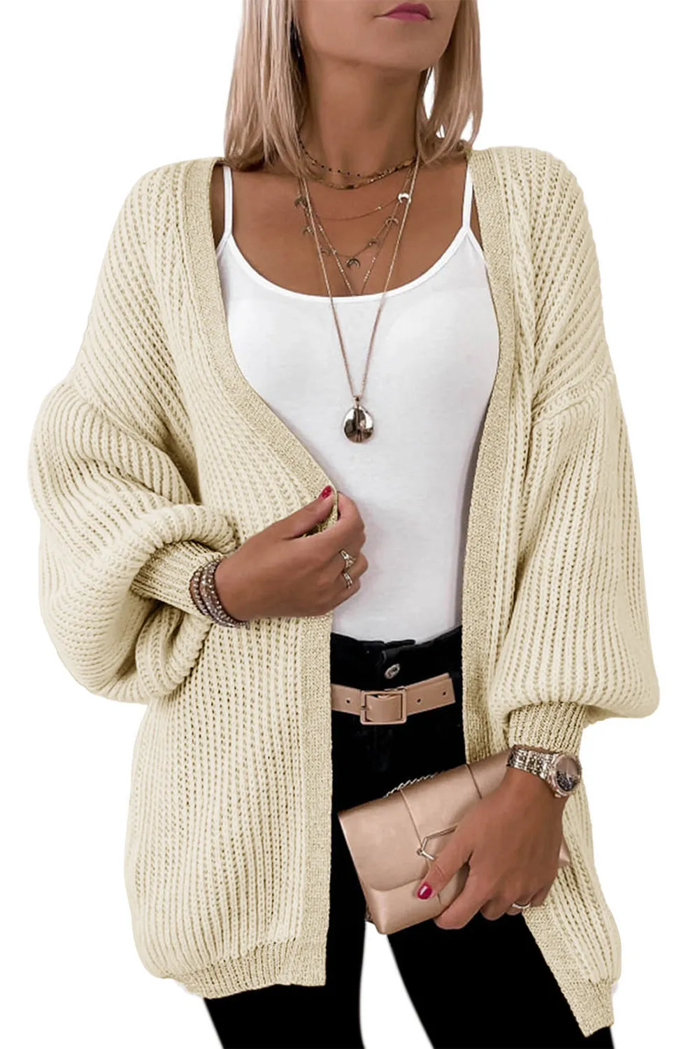 Contrast Solid Drop Shoulder Cardigan