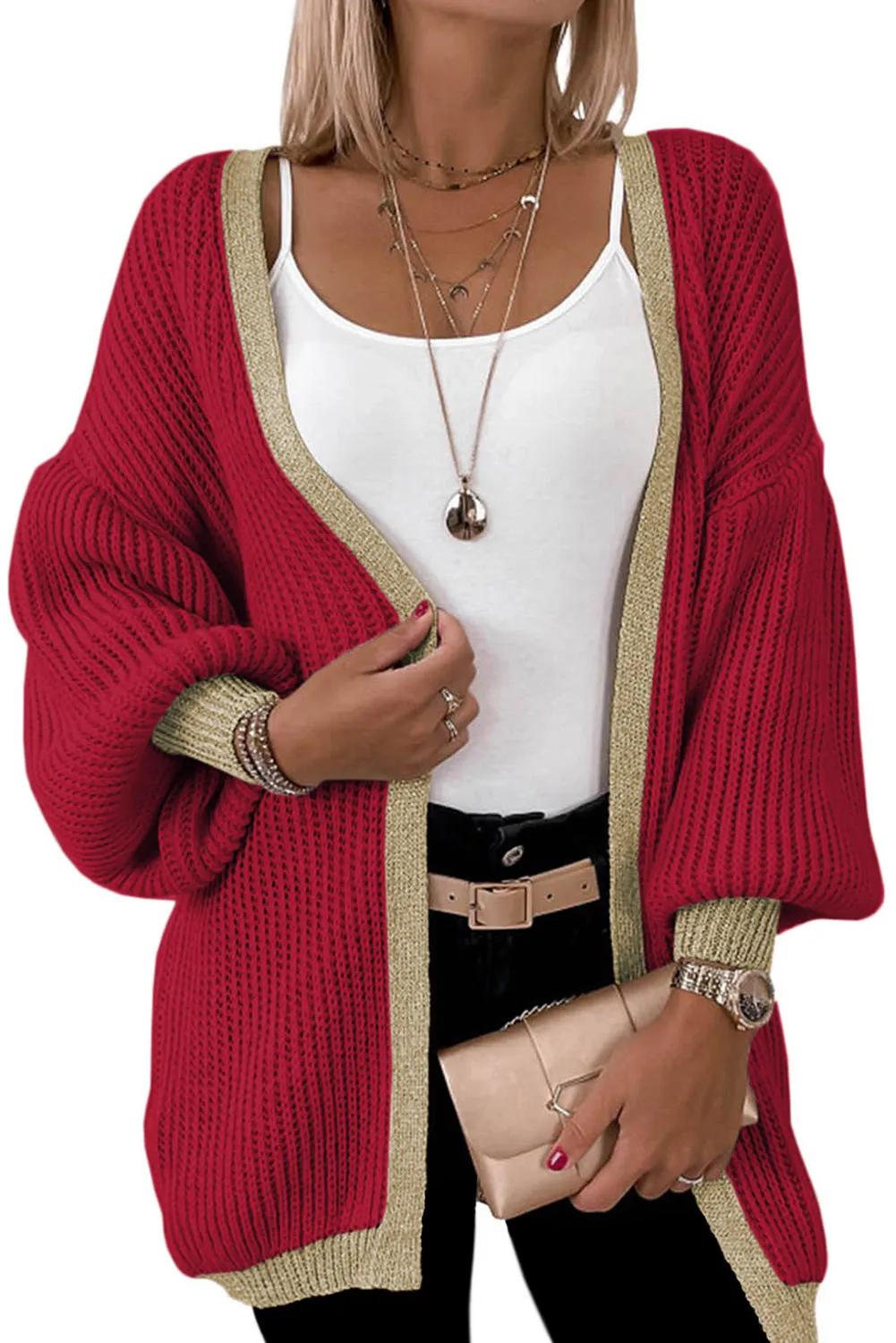 Contrast Solid Drop Shoulder Cardigan