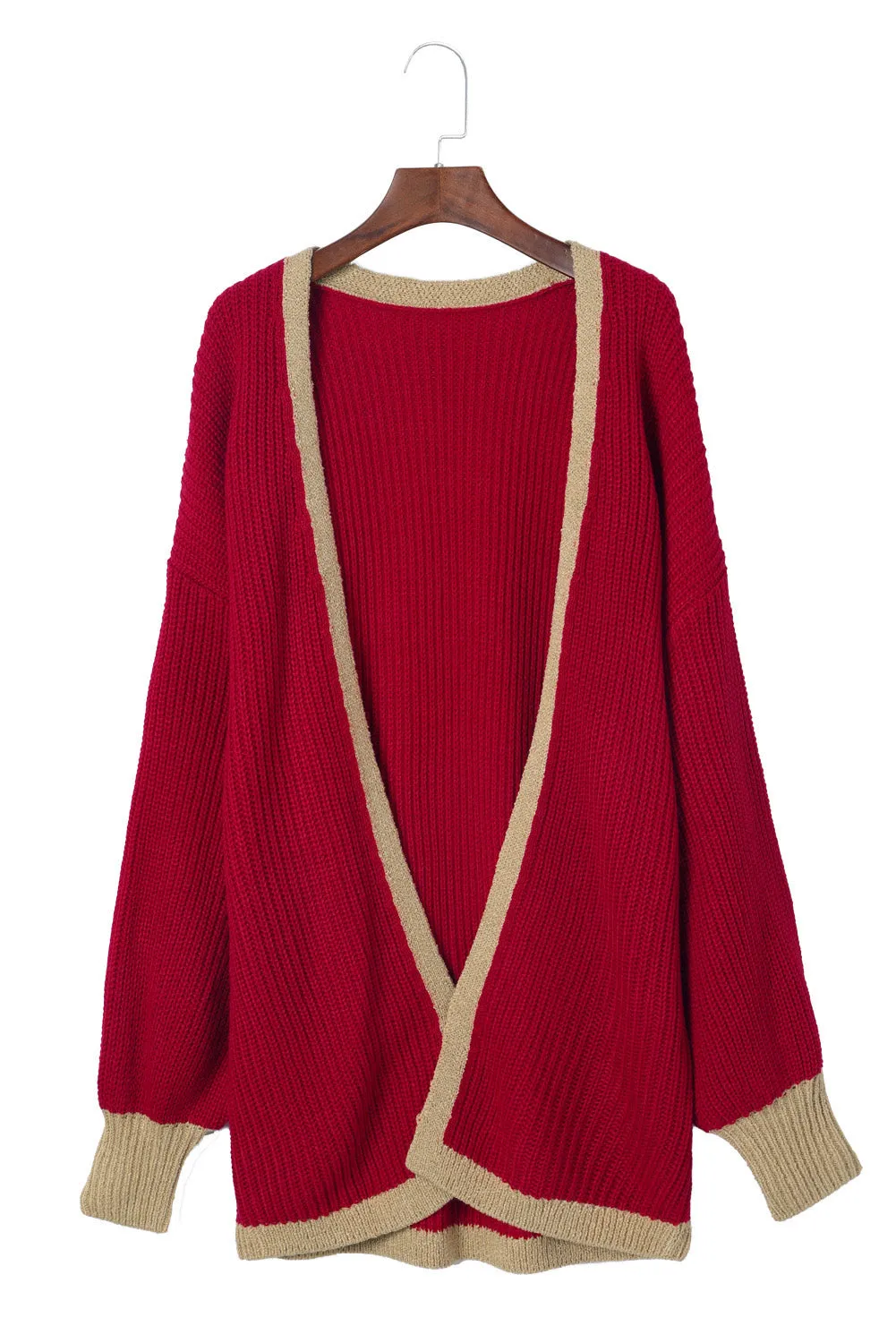 Contrast Solid Drop Shoulder Cardigan