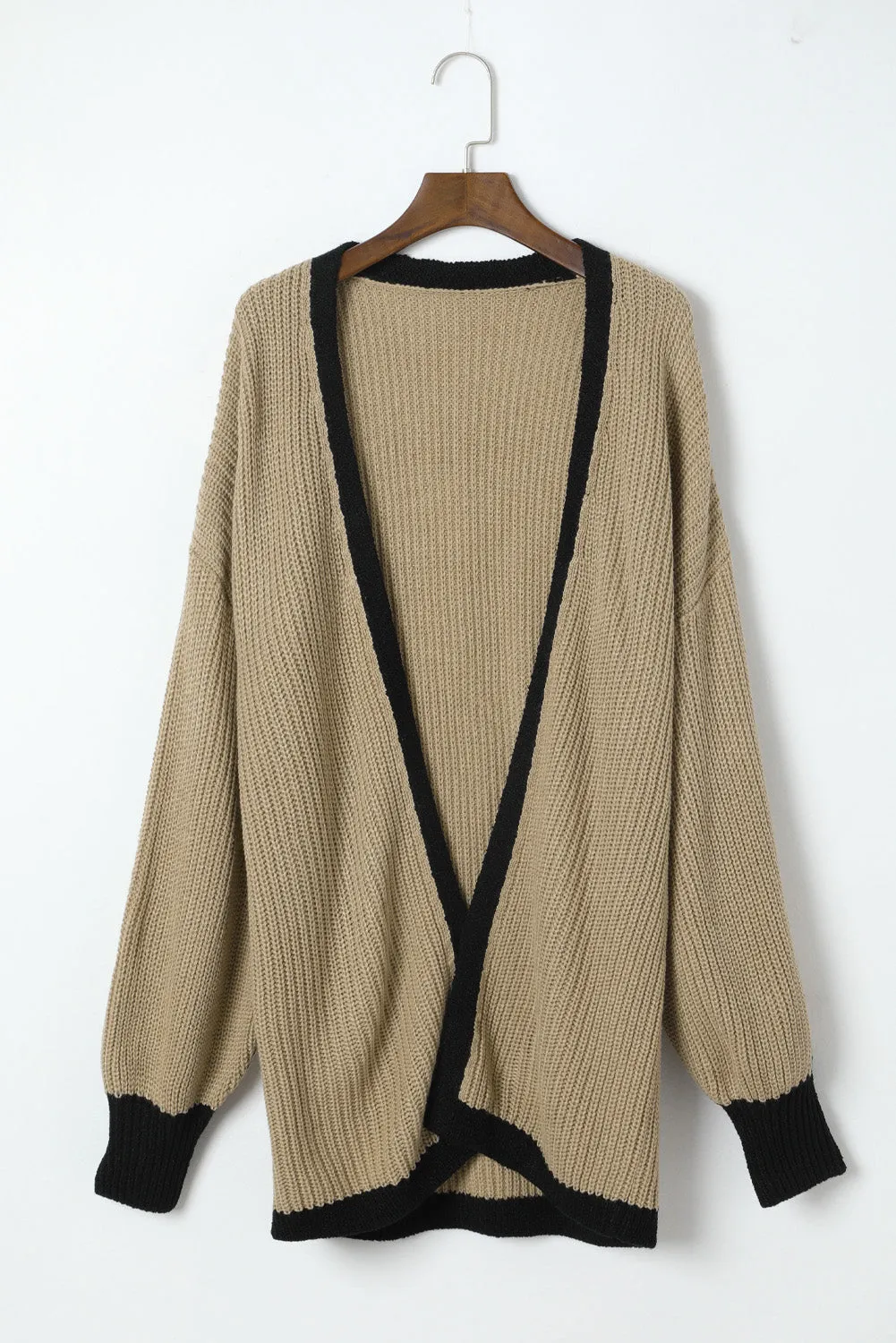 Contrast Solid Drop Shoulder Cardigan