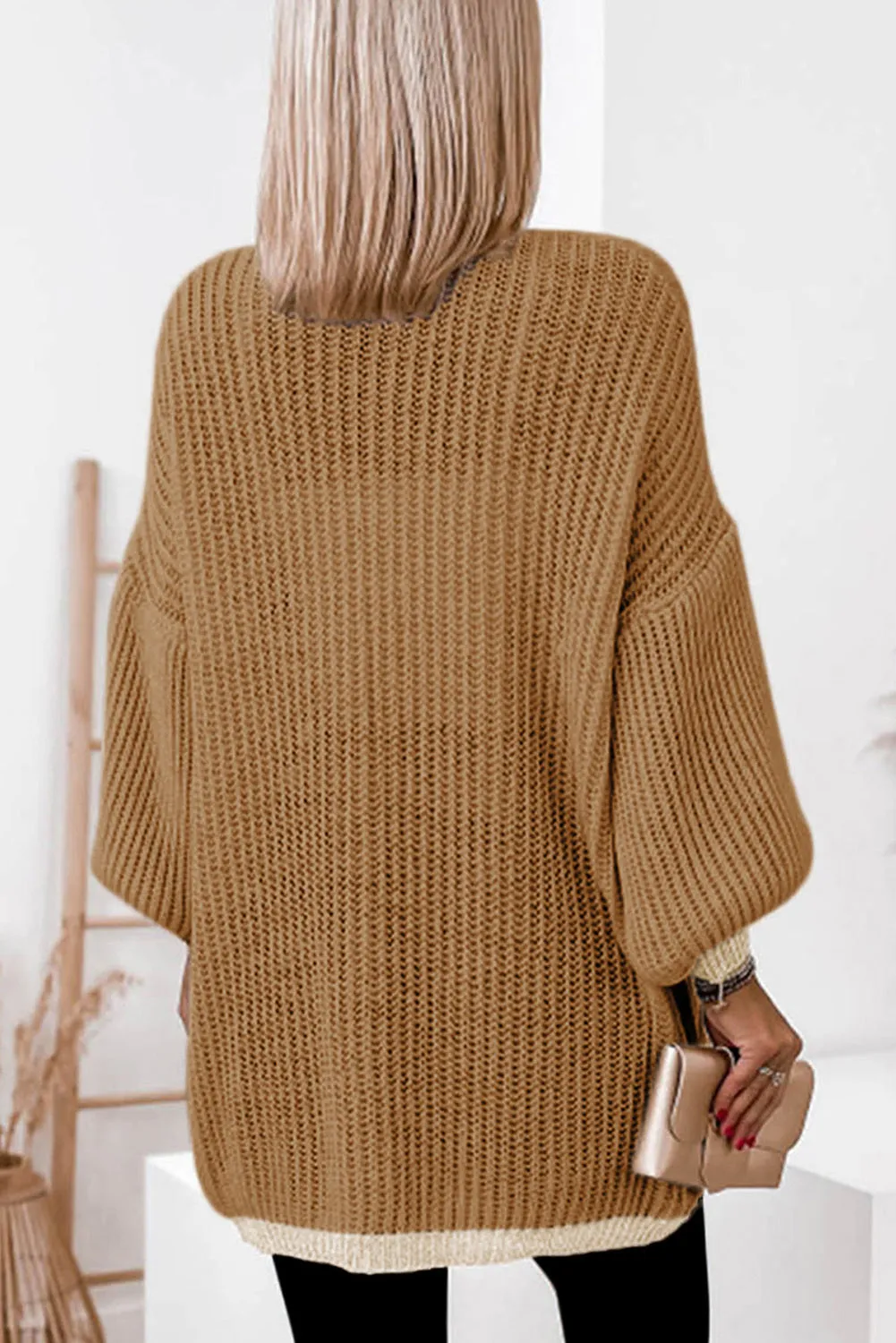 Contrast Solid Drop Shoulder Cardigan