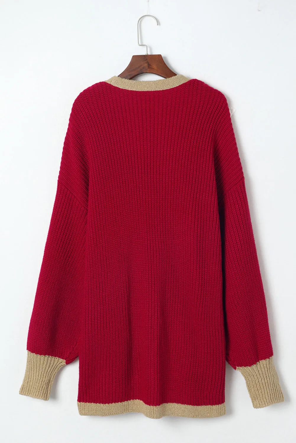 Contrast Solid Drop Shoulder Cardigan