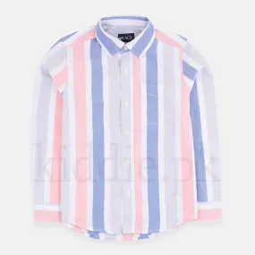 CP White with Blue Grey and Pink Lining Casual Shirt 1819