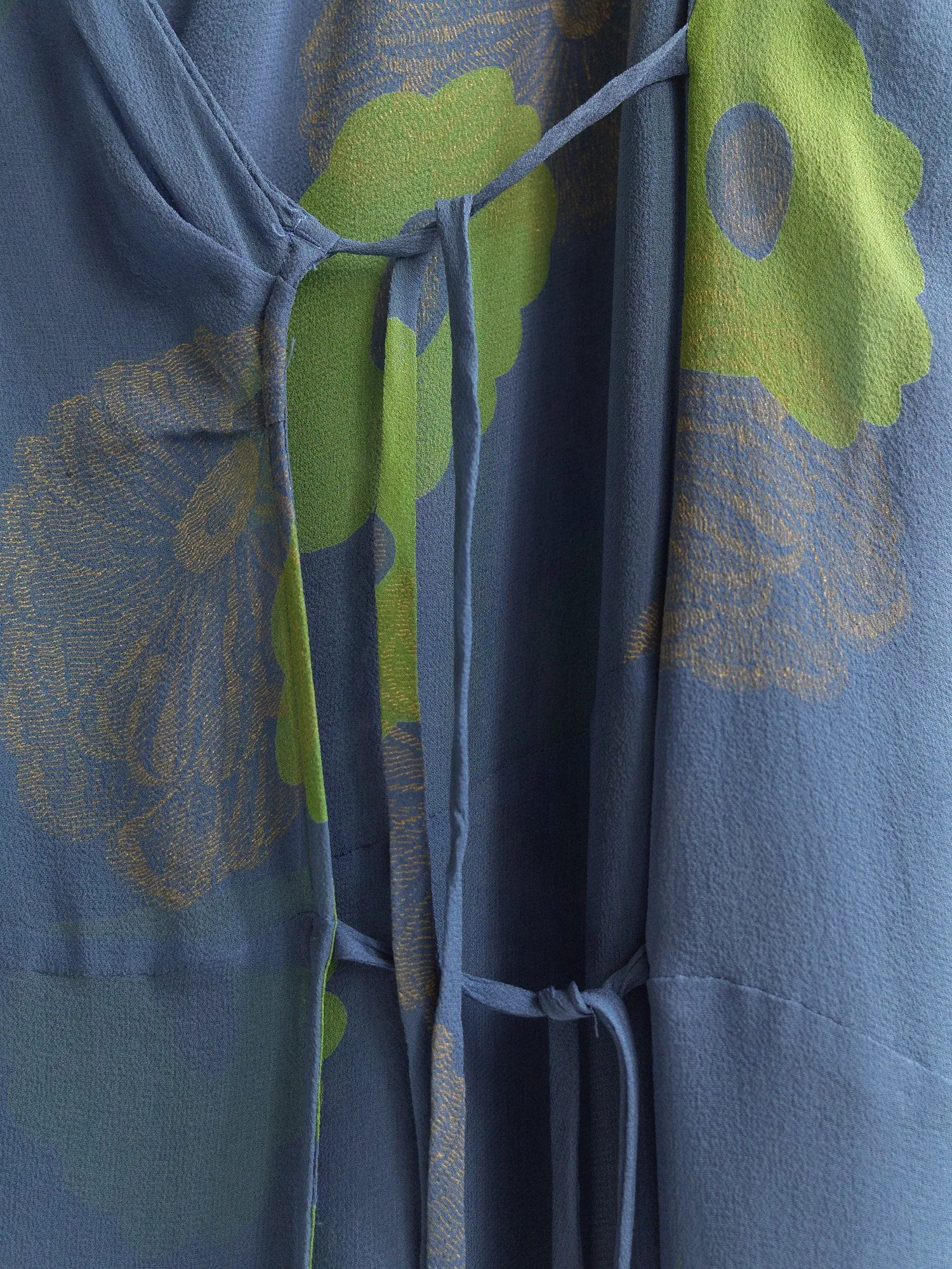 Dries Van Noten blue sheer silk wrap dress with lime floral print - size 40