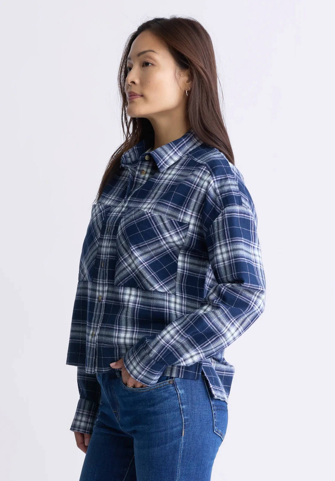 Enid Women's Plaid Shirt, Navy - WT0126F