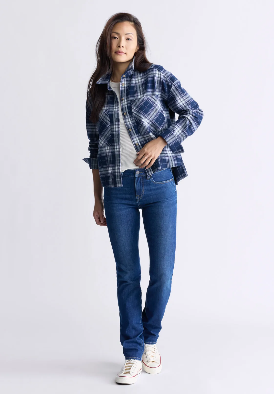 Enid Women's Plaid Shirt, Navy - WT0126F