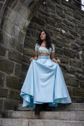 EZYA Aqua Dupioni Slit Lehenga Skirt