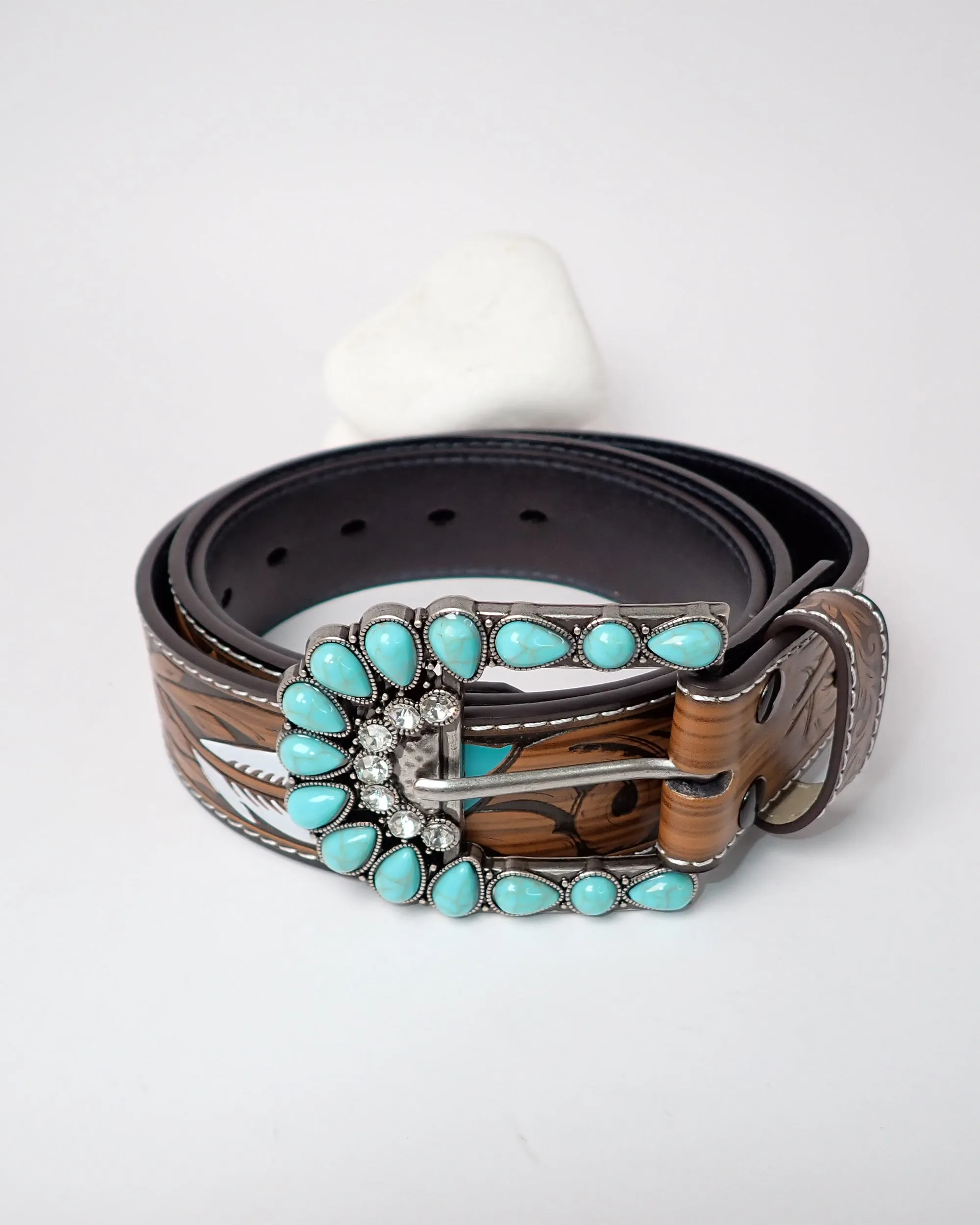 Feather embossed western style belt 3915 - حزام