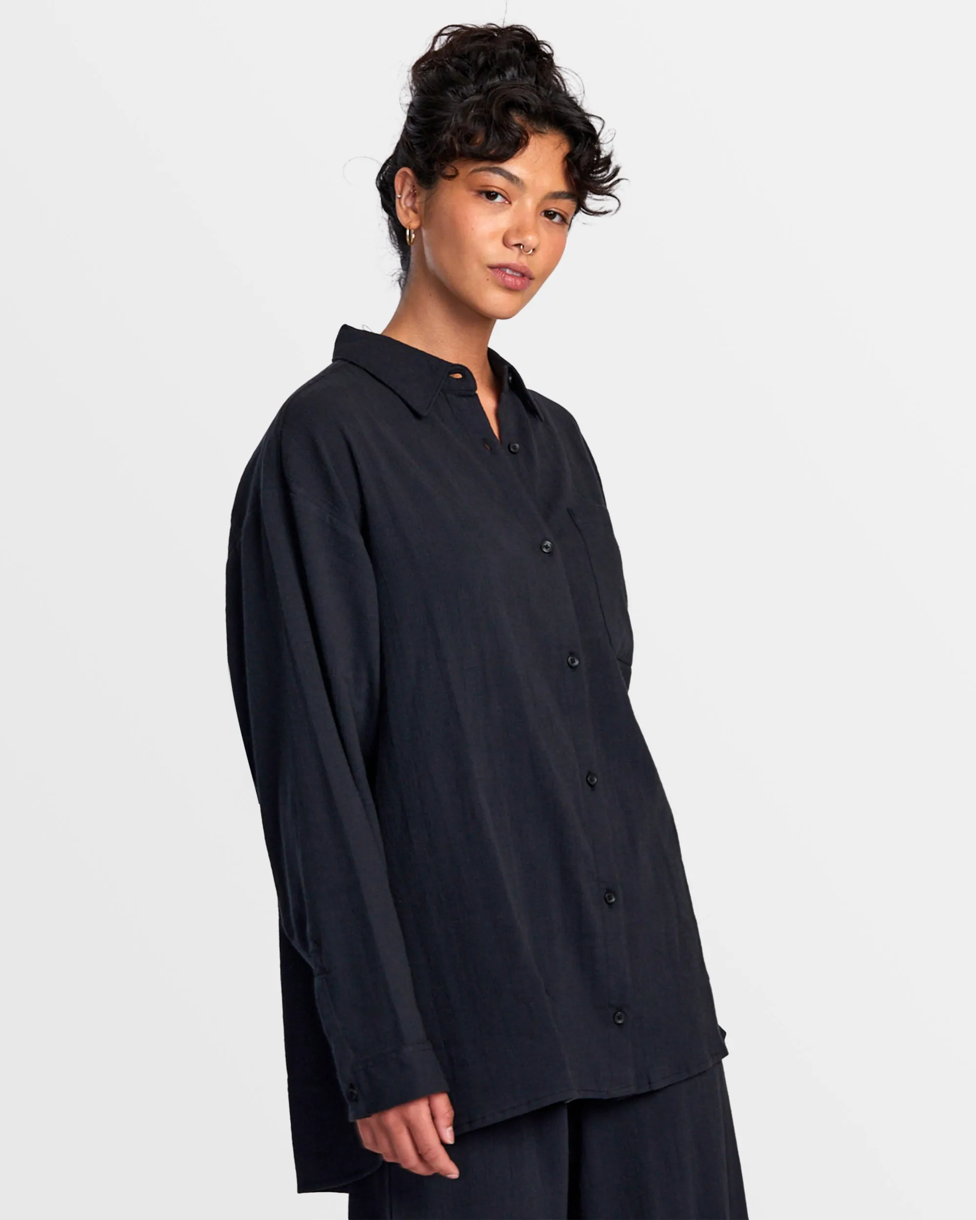 Gimme Beach Coverup Shirt Dress - Rvca Black