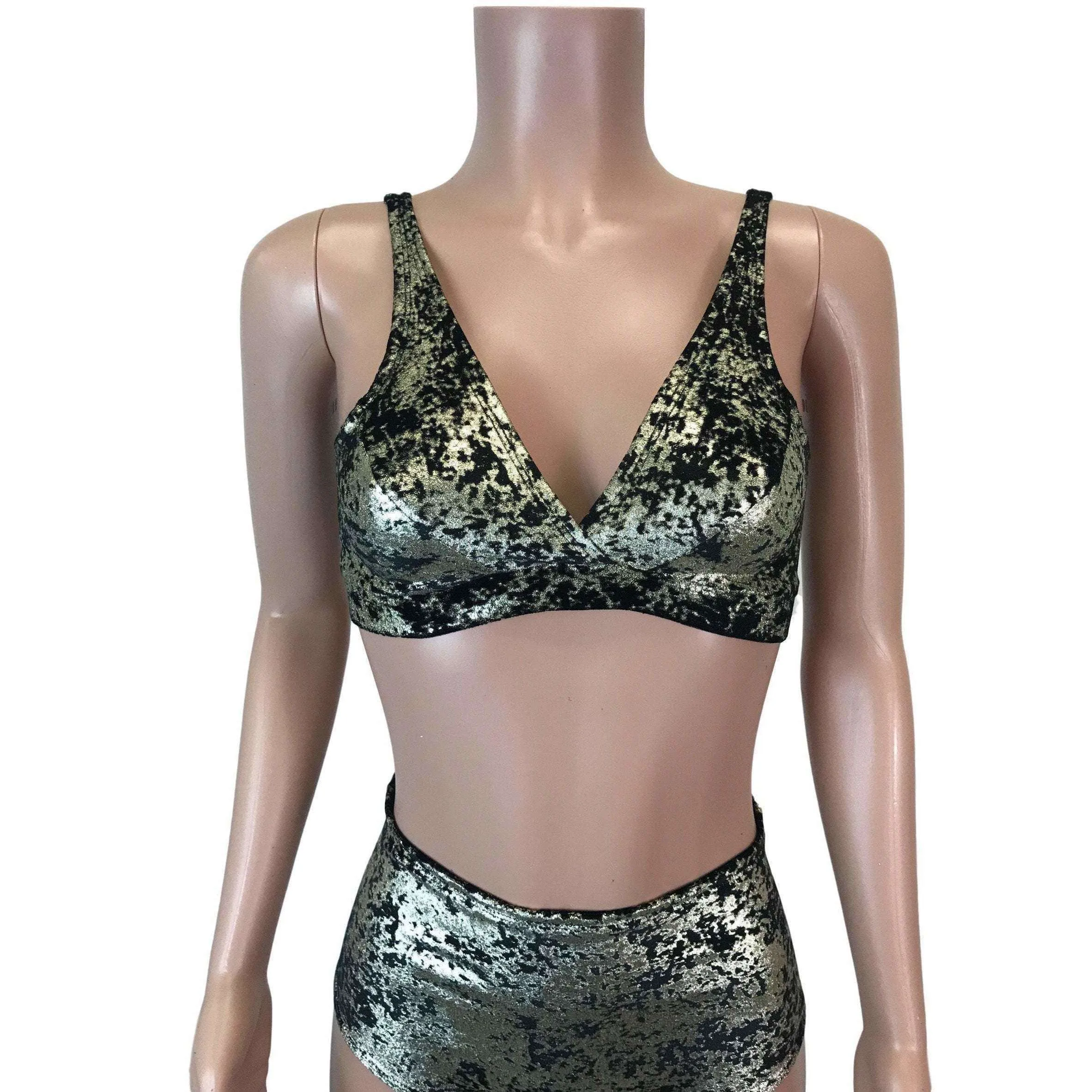 Gunmetal on Black Gilded Velvet Metallic Bralette