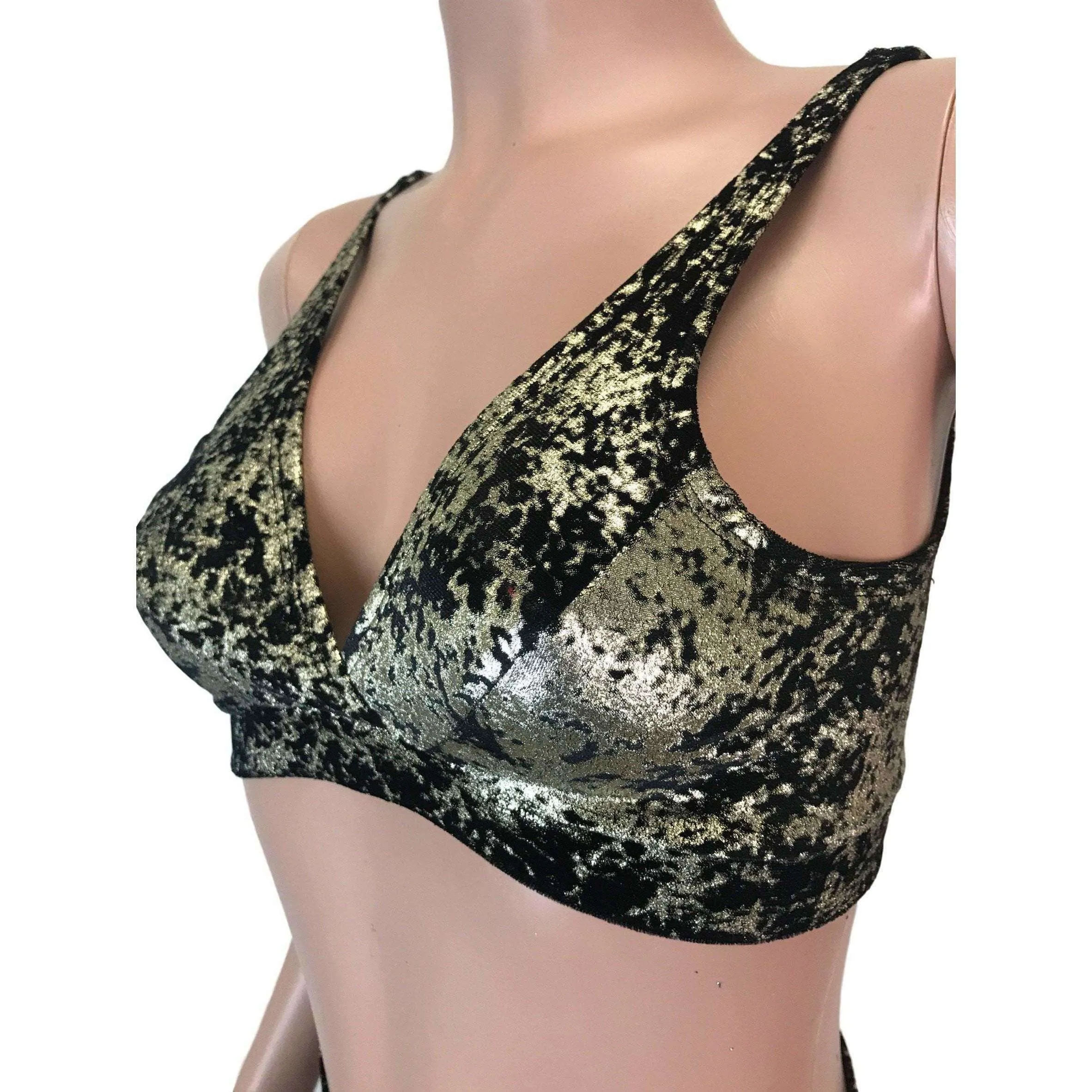 Gunmetal on Black Gilded Velvet Metallic Bralette