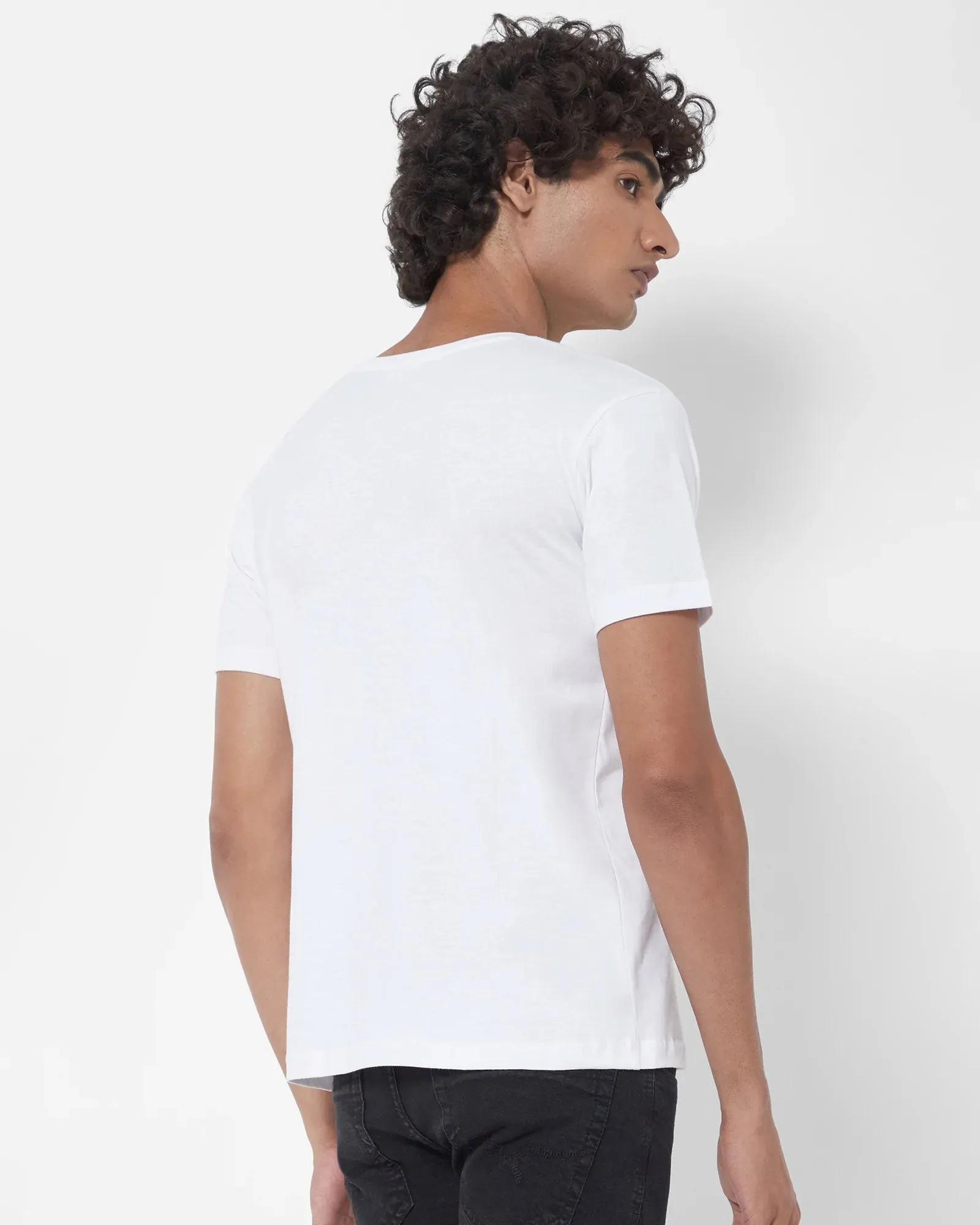 Half Sleeves Crew Neck: Solid White