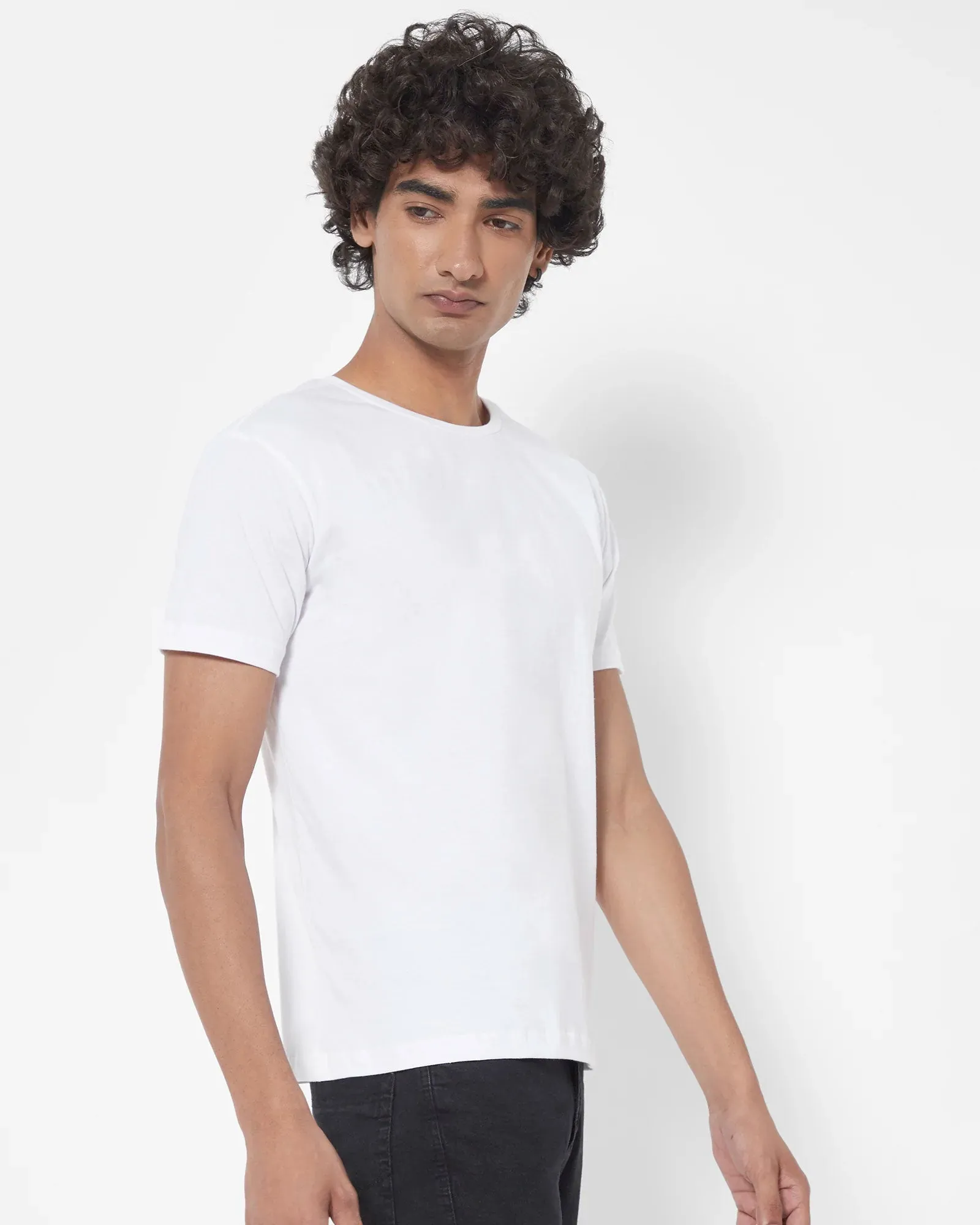 Half Sleeves Crew Neck: Solid White