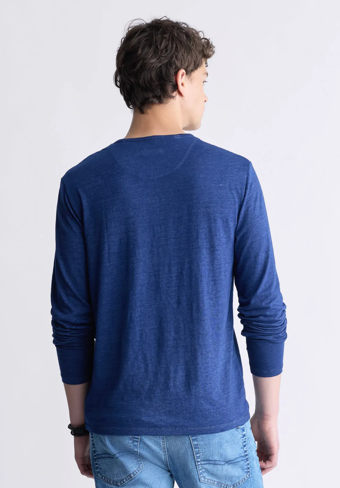 Kaduk Men's Long-Sleeve Burnout Henley Top, Whale - BM24237