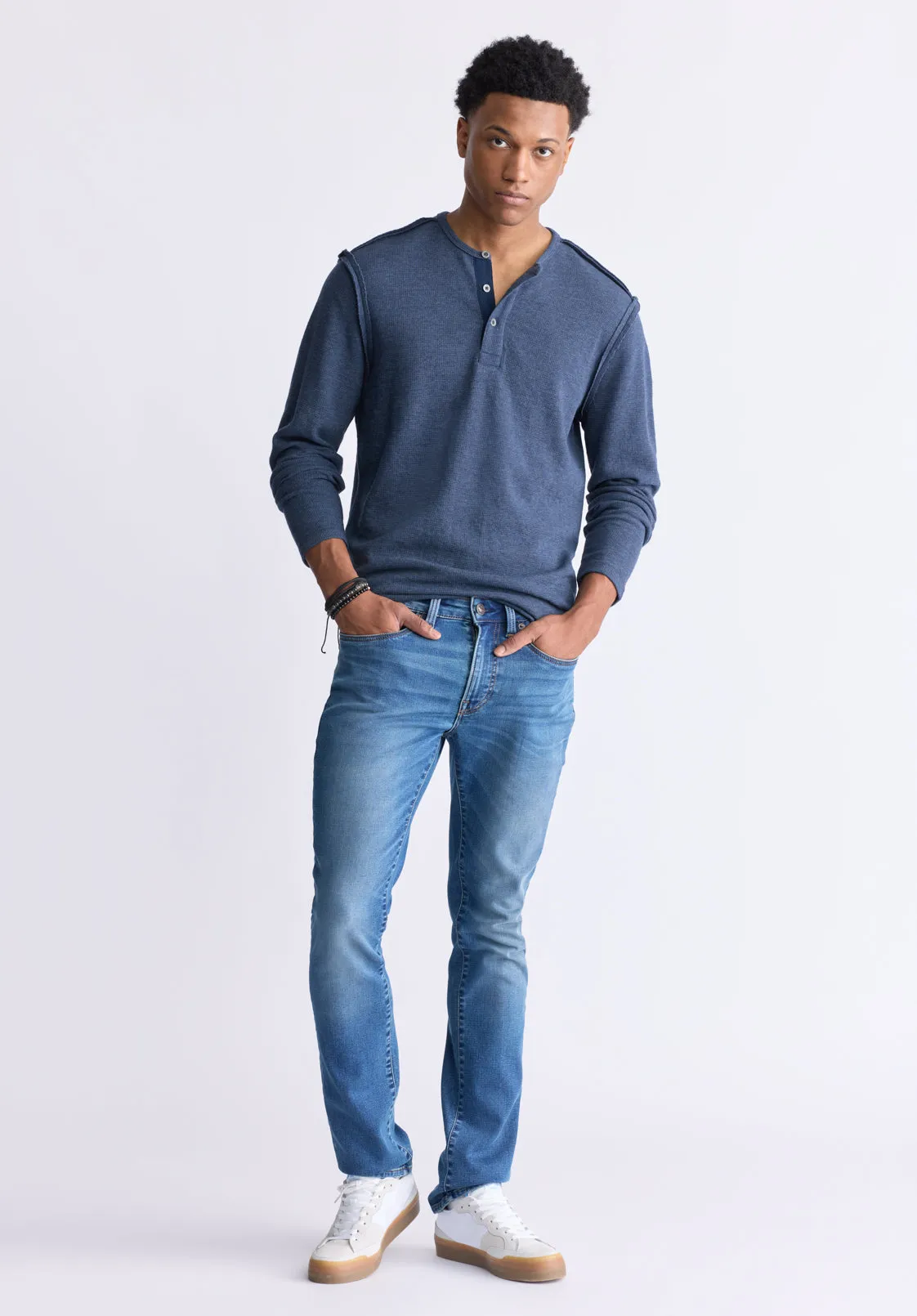 Kipato Men's Long-Sleeved Henley Top, Whale - BM24434