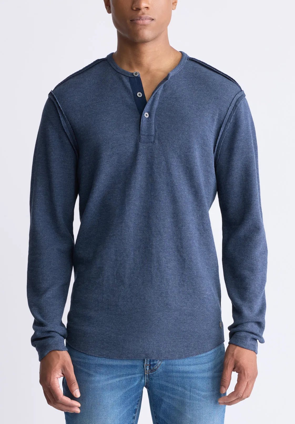 Kipato Men's Long-Sleeved Henley Top, Whale - BM24434