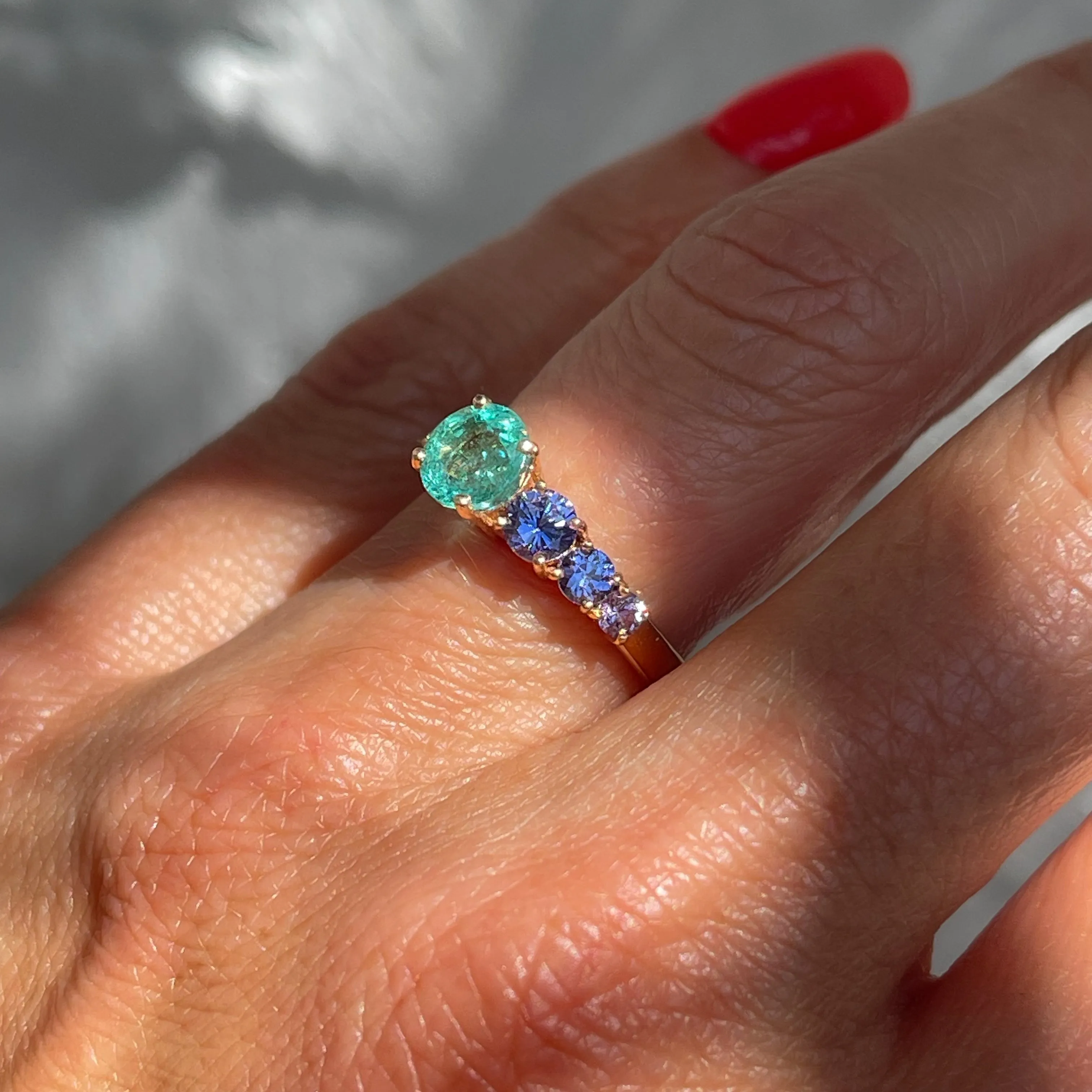 Lavender Cascade Colombian Emerald Ring