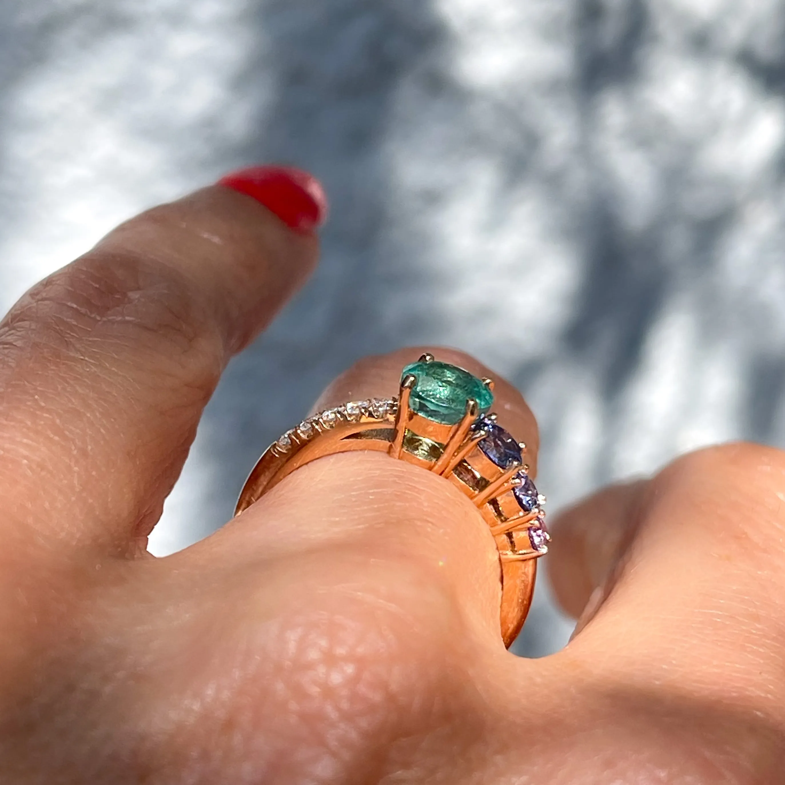 Lavender Cascade Colombian Emerald Ring