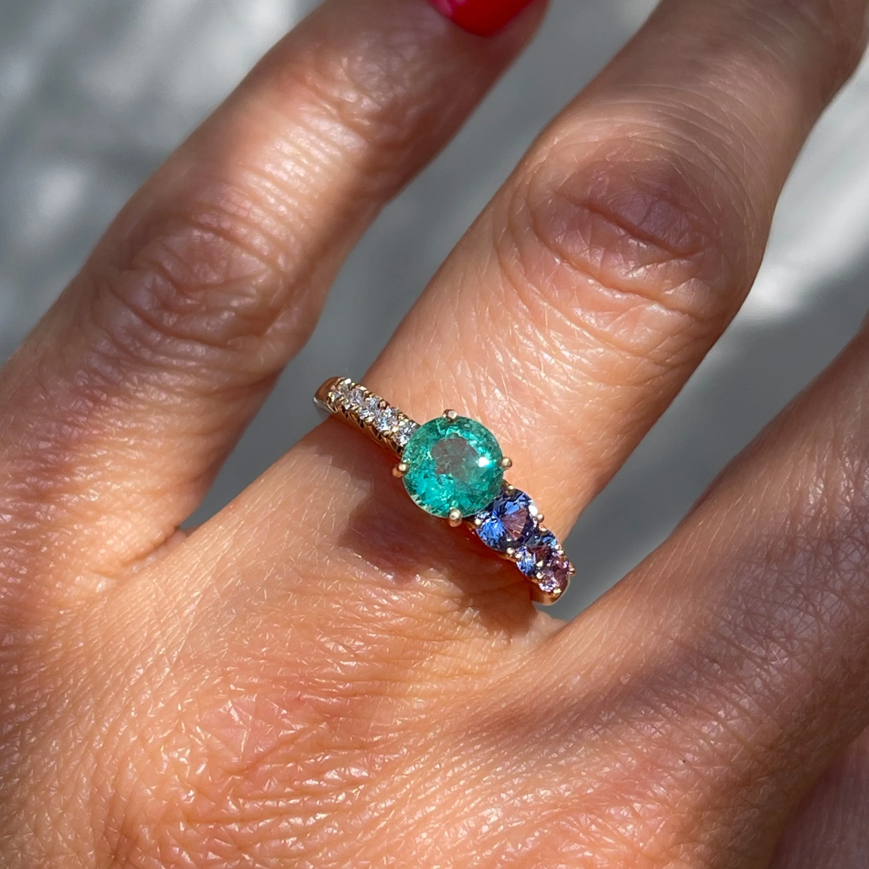 Lavender Cascade Colombian Emerald Ring