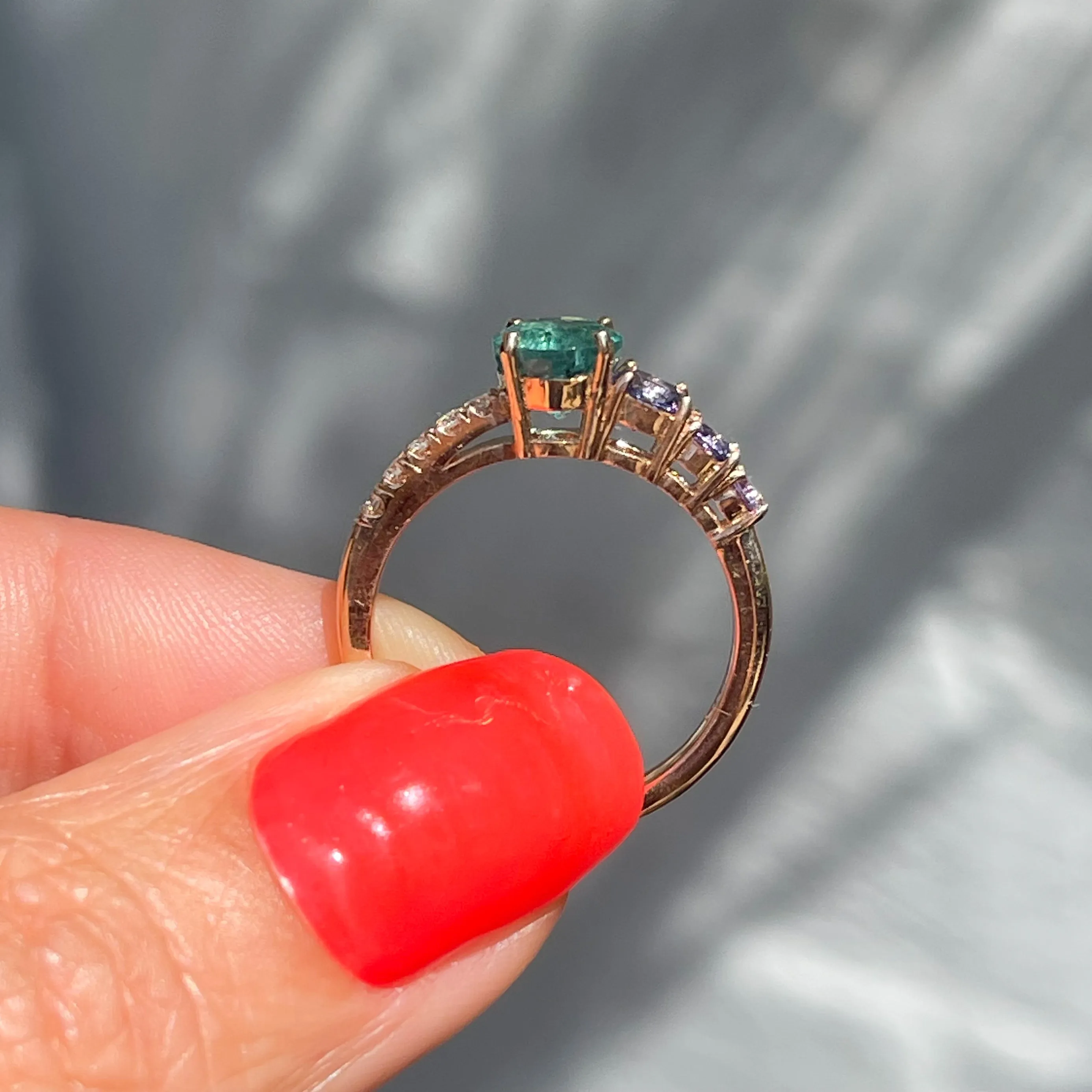 Lavender Cascade Colombian Emerald Ring