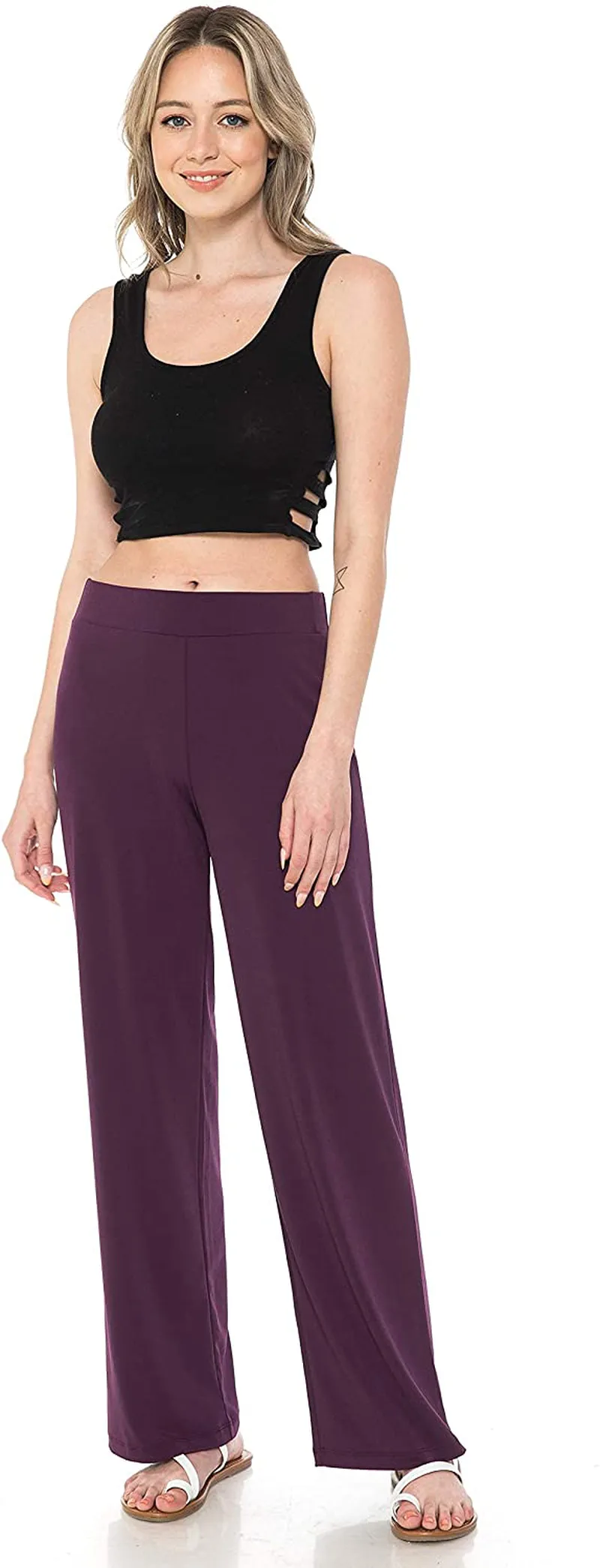 LEEBE Women and Plus Size Pull On ITY Knit Straight Wide Leg Pant (Small-5X)