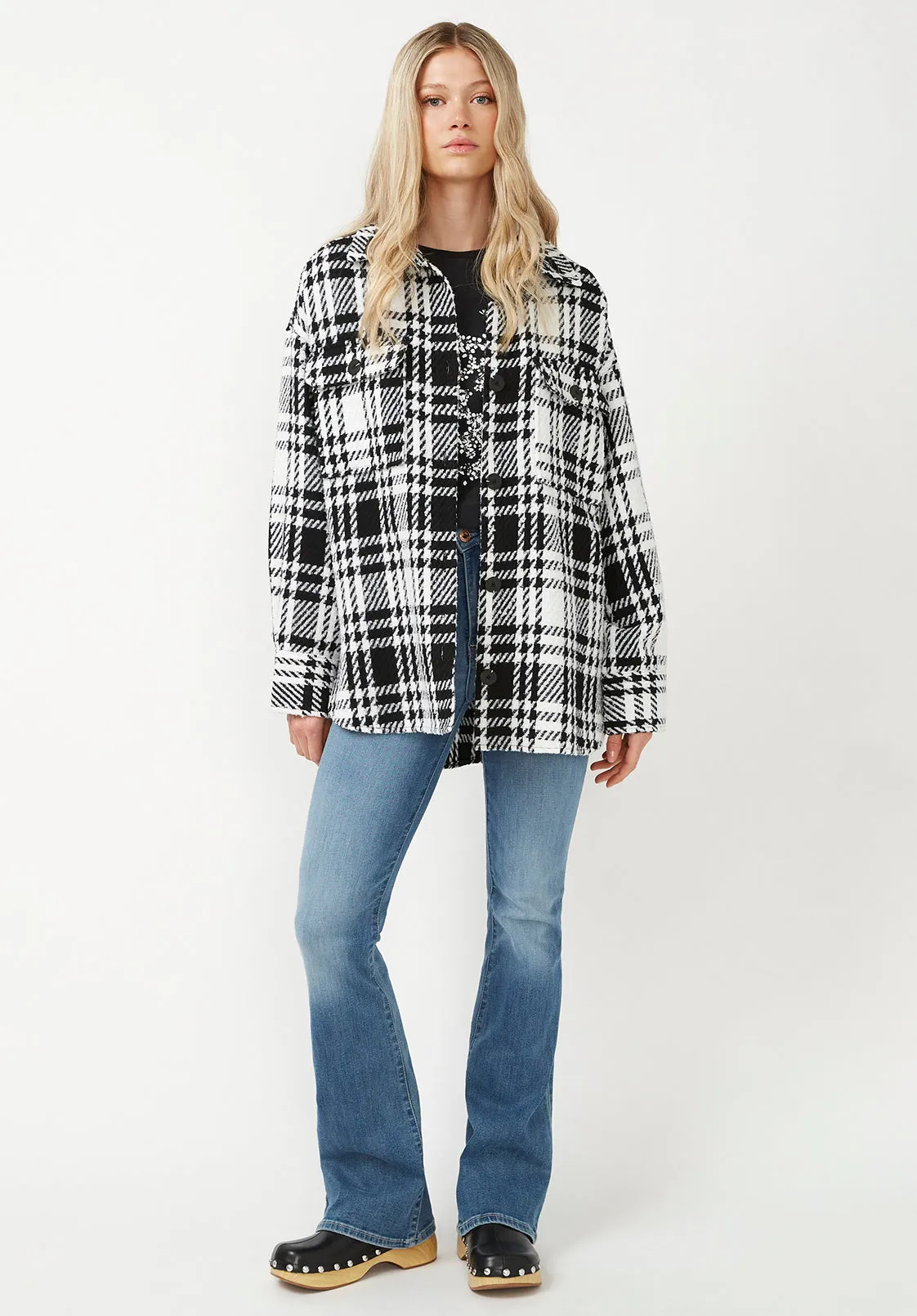 Liesel Women's Shacket in Black & White Glen Plaid - JK0011F