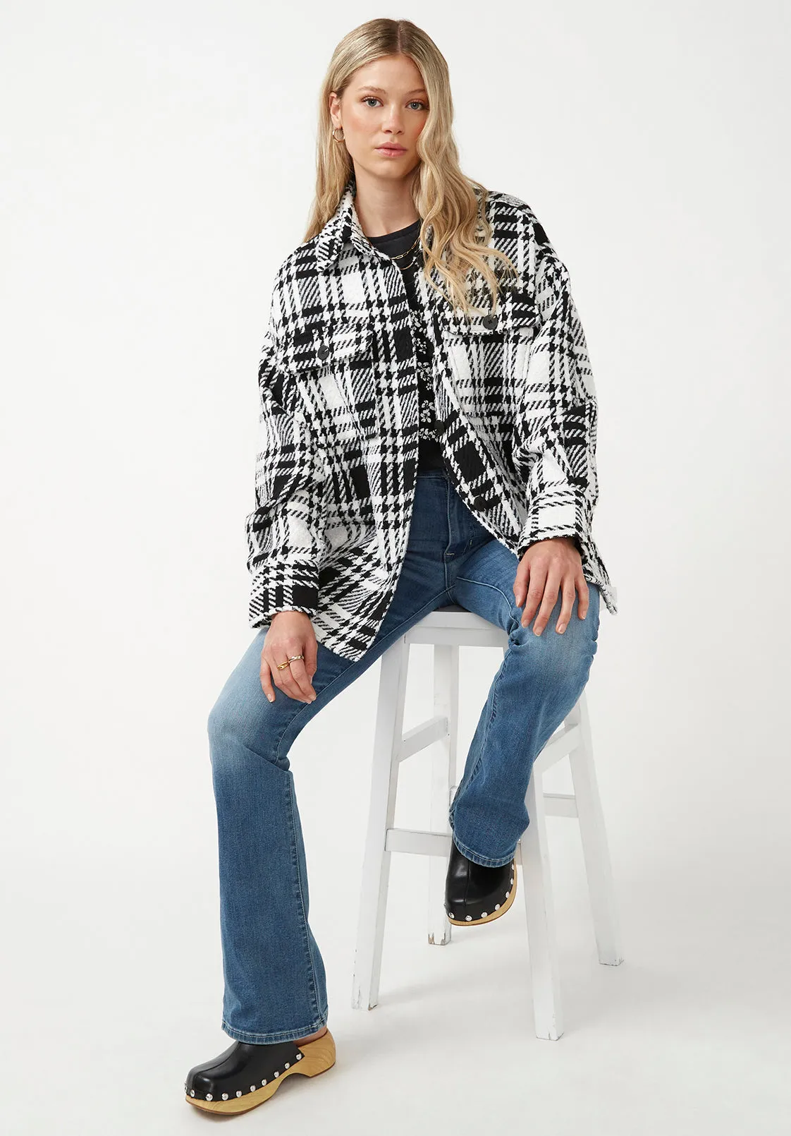 Liesel Women's Shacket in Black & White Glen Plaid - JK0011F