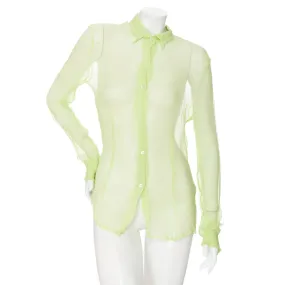 Light Green Silk Semi Sheer Button Down Top