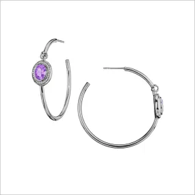 Lolita Amethyst & Diamond Hoop Earrings in Sterling Silver