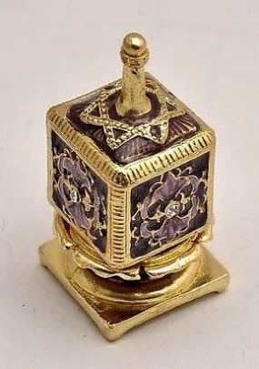 Metal Dreidel With Base in Purple Magen David Hand Made Enamel Painting