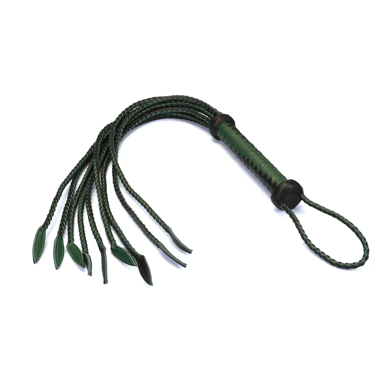 Mossy Chic Green and Black Leather Cat O' Nine Tails Whip