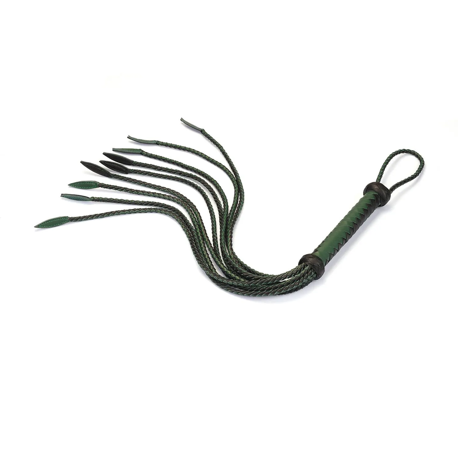 Mossy Chic Green and Black Leather Cat O' Nine Tails Whip